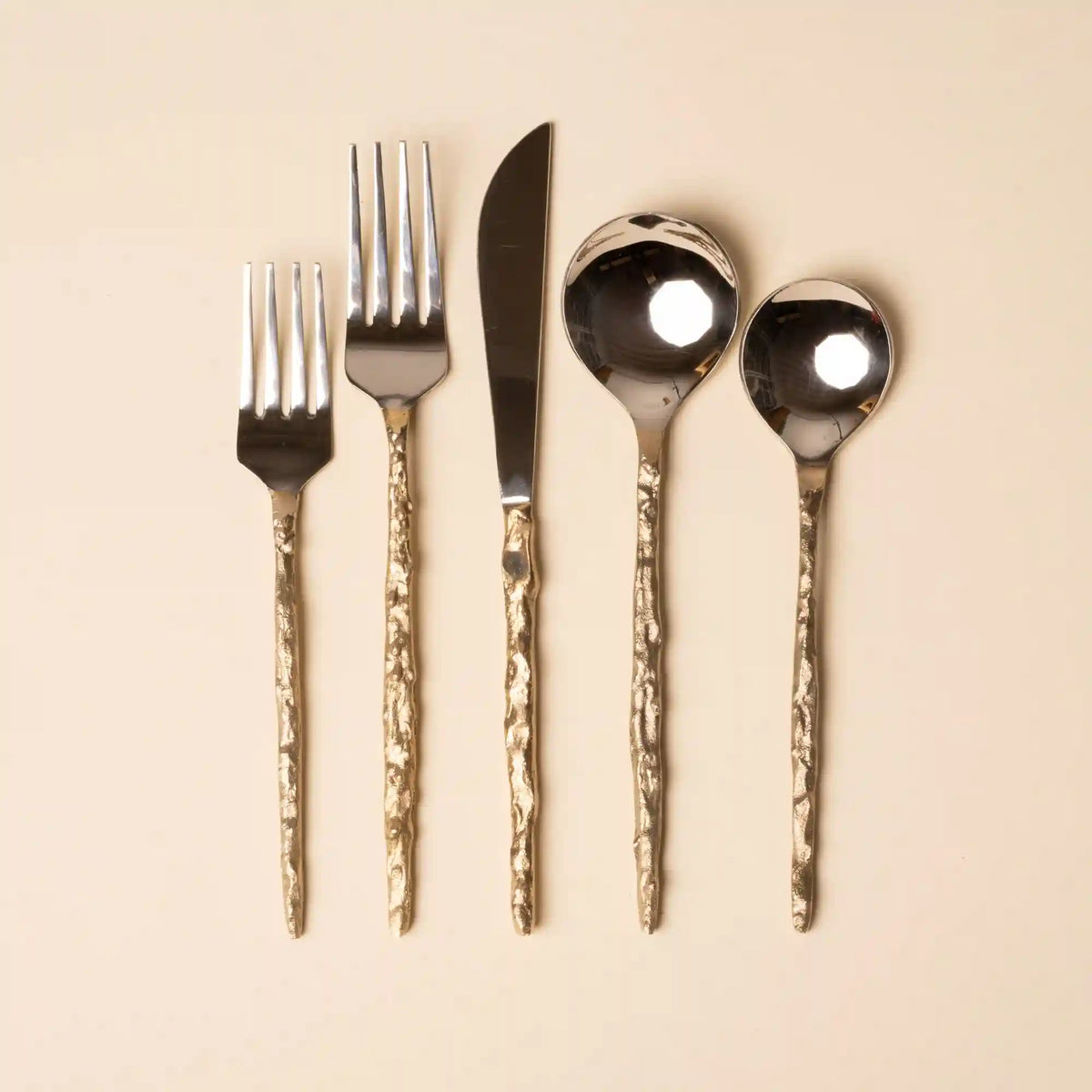 Sand Drip Brass Flatware, 5-Piece Set